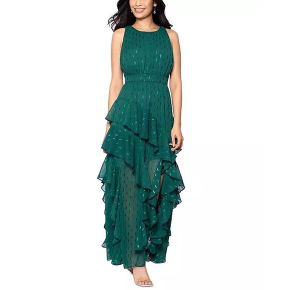 Besty & Adam Clip-Dot Tiered Ruffled formal Gown in Green size 14 NWT Elegant - Picture 1 of 14